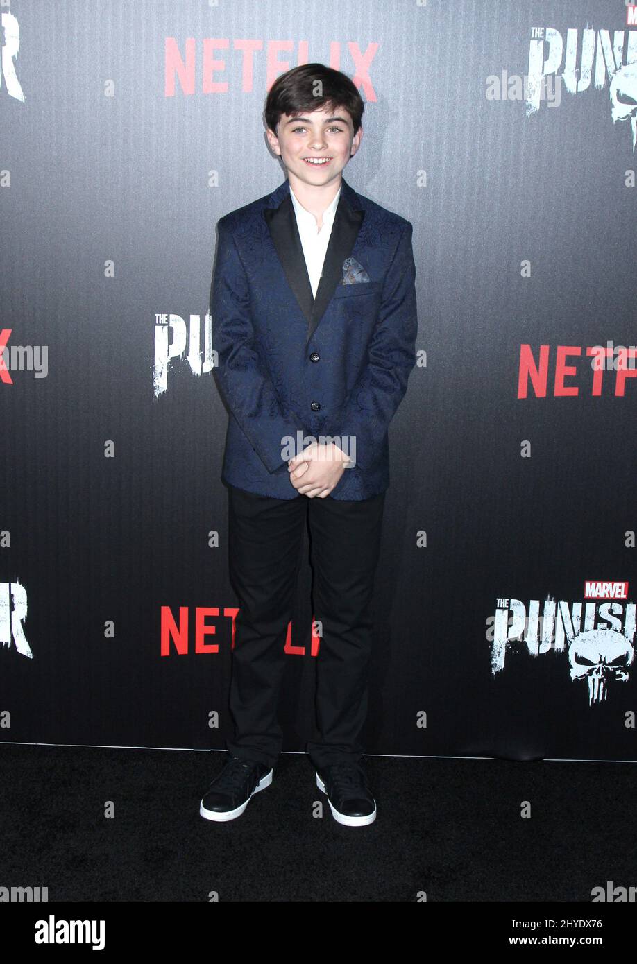 Aidan Pierce Brennan ha partecipato al 'Marvell's The Punisher' New York Premiere tenuto presso l'AMC Loews 34th Street Foto Stock