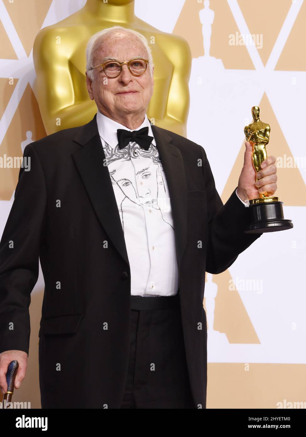 James Ivory nella sala stampa ai premi Academy 90th Foto Stock