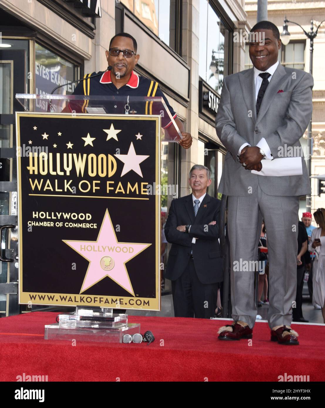 Tracy Morgan e Martin Lawrence hanno partecipato alla Tracy Morgan Star durante la presentazione della Hollywood Walk of Fame Foto Stock