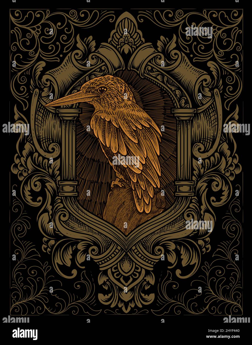 uccellino con ornamento inghiottente Illustrazione Vettoriale