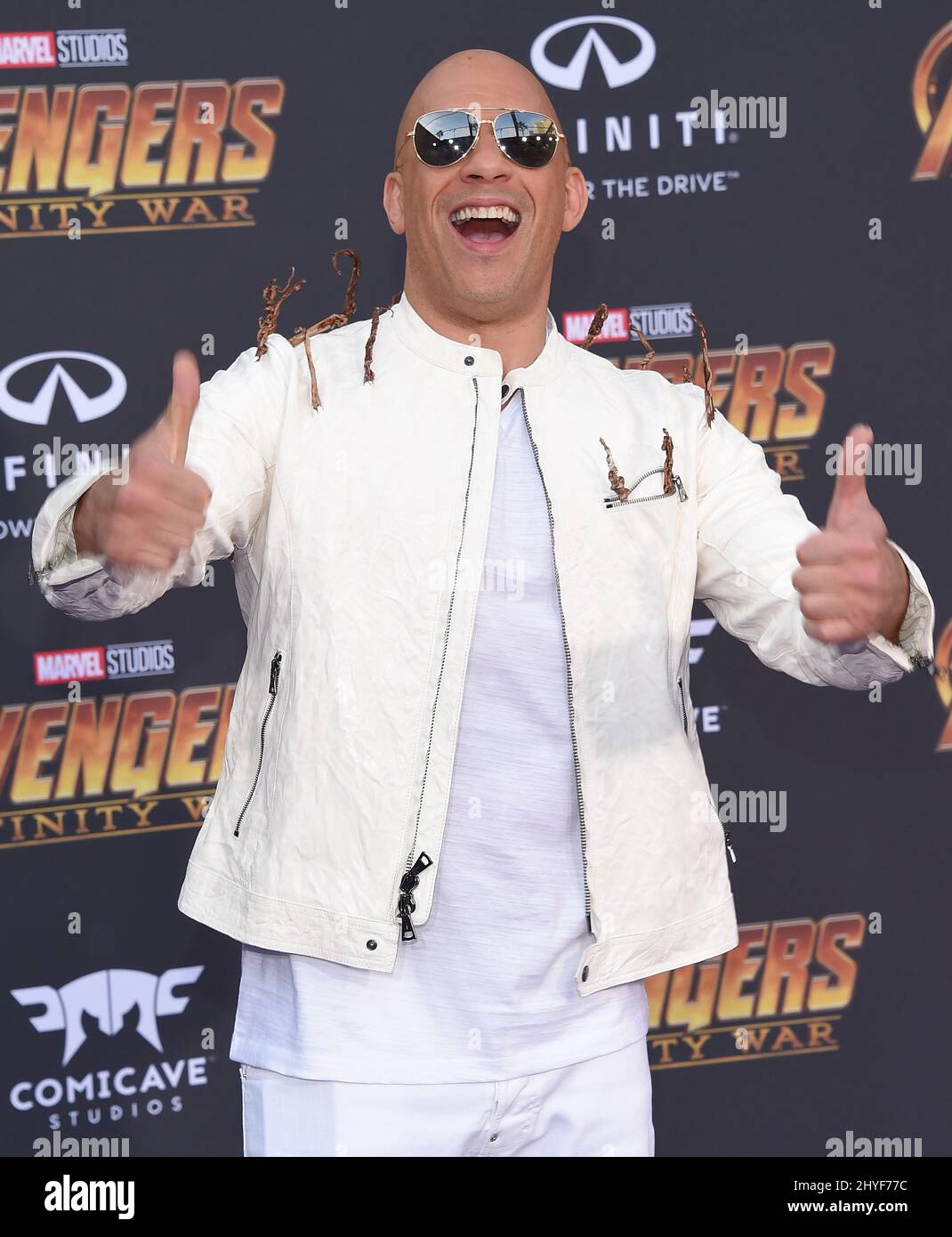 VIN Diesel partecipa alla prima mondiale di Avengers: Infinity War, tenutasi al Teatro El Capitan di Hollywood, California Foto Stock