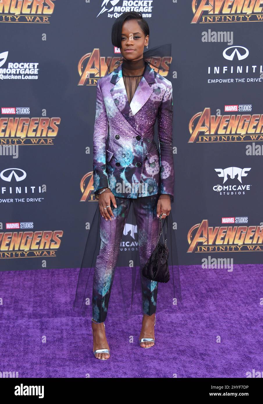 Letitia Wright partecipa alla prima mondiale di Avengers: Infinity War, che si tiene al Teatro El Capitan di Hollywood, California Foto Stock