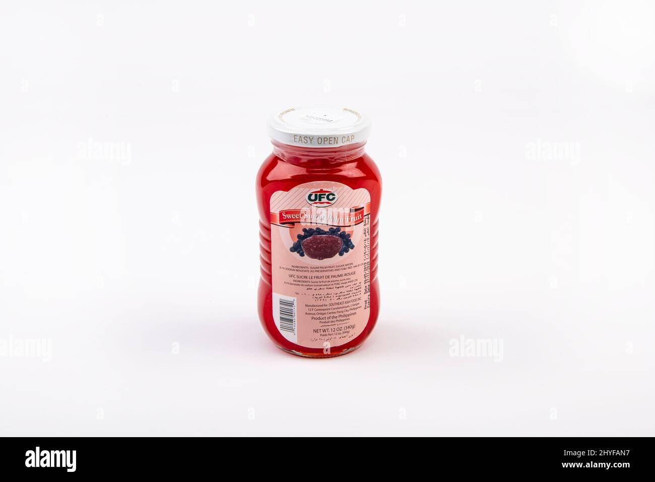 UFC Sweet Sugar Palm Fruit bottiglia da 340g vasetti su bianco Foto Stock