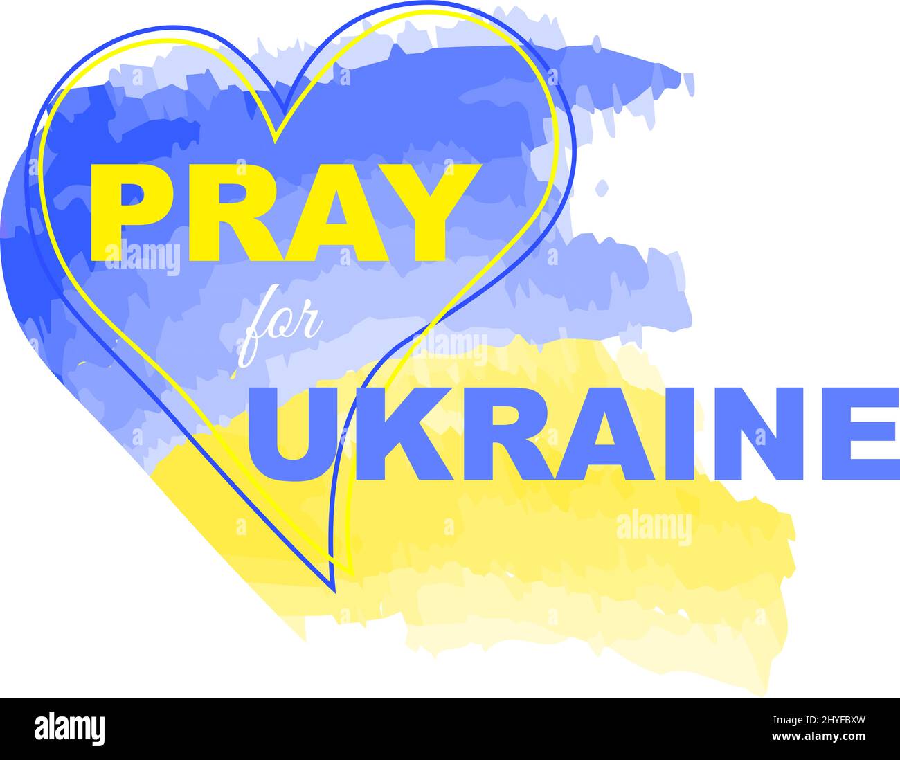Prega per l'Ucraina. Segnale cardiaco con colore della bandiera nazionale Ucraina. L'iscrizione prega per l'Ucraina. Illustrazione Vettoriale