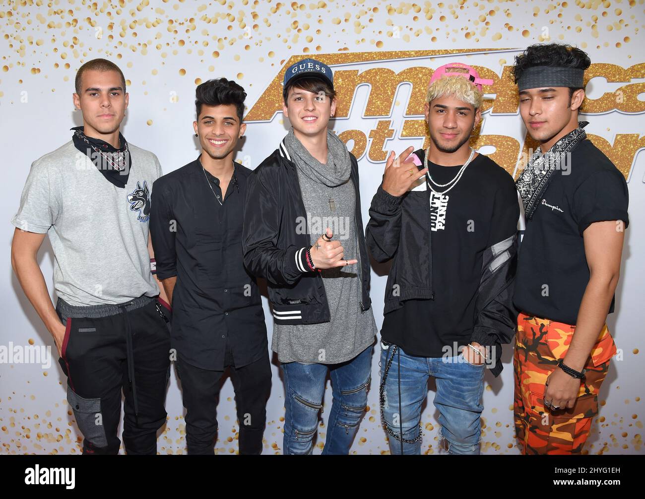 CNCO all'America's Got Talent spettacolo dal vivo e tappeto rosso tenuto al Dolby Theatre il 14 agosto 2018 a Hollywood, California. Foto Stock