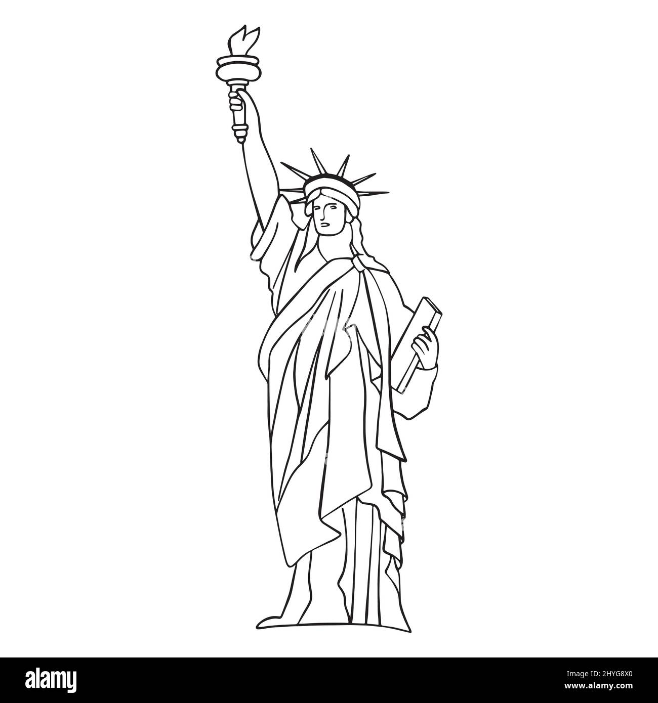 Icona del doble vettoriale della Statua della libertà in America, disegno. Illustrazione Vettoriale