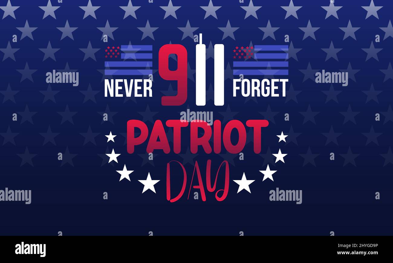 Patriot Day. Memoria di settembre 11 9/11 Stati Uniti. Modello vettoriale per banner, biglietti, poster, sfondo. Illustrazione Vettoriale