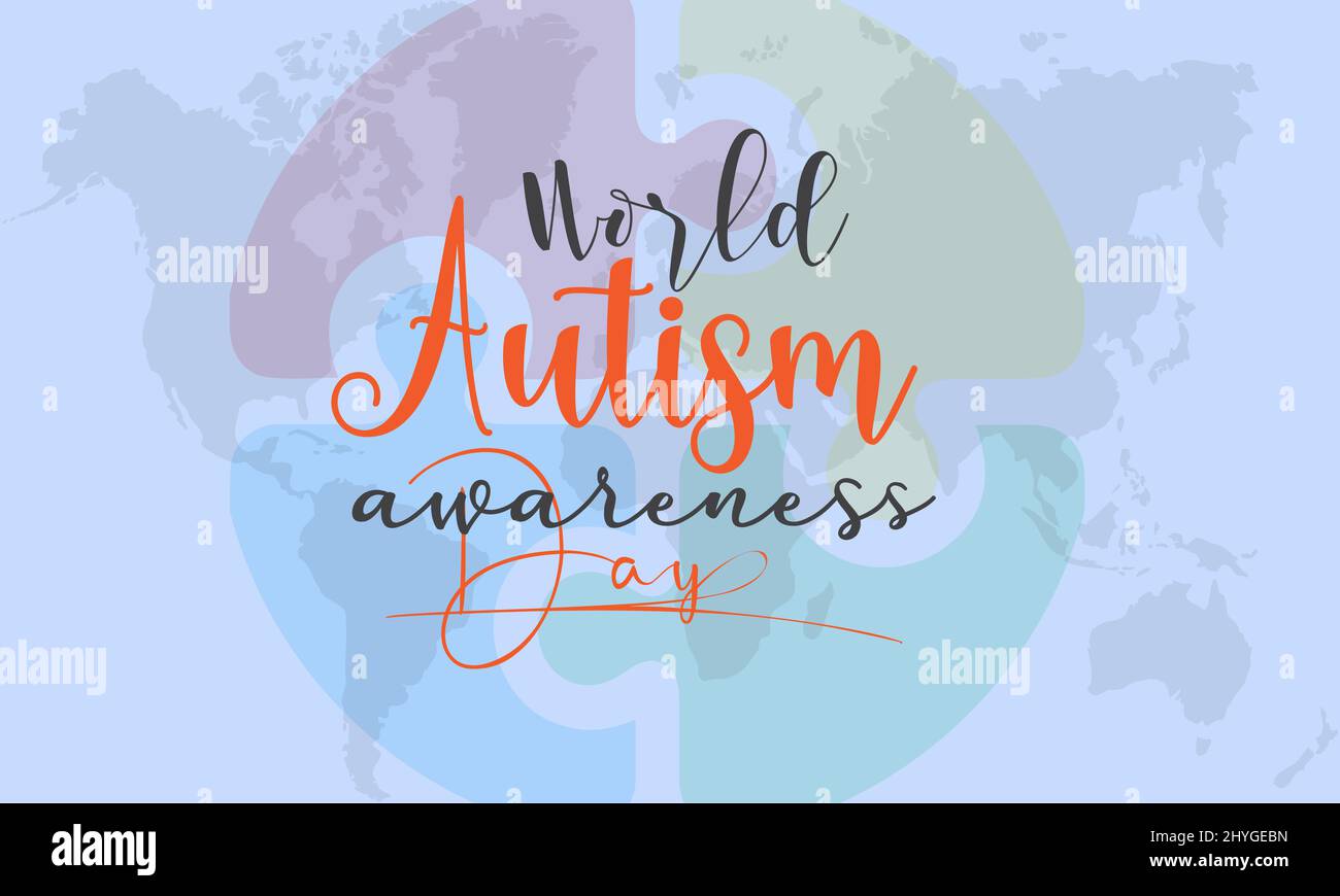 Giornata mondiale della consapevolezza dell'autismo. Autismo comunità apprezzamento vettore banner, carta, poster, sfondo. Illustrazione Vettoriale