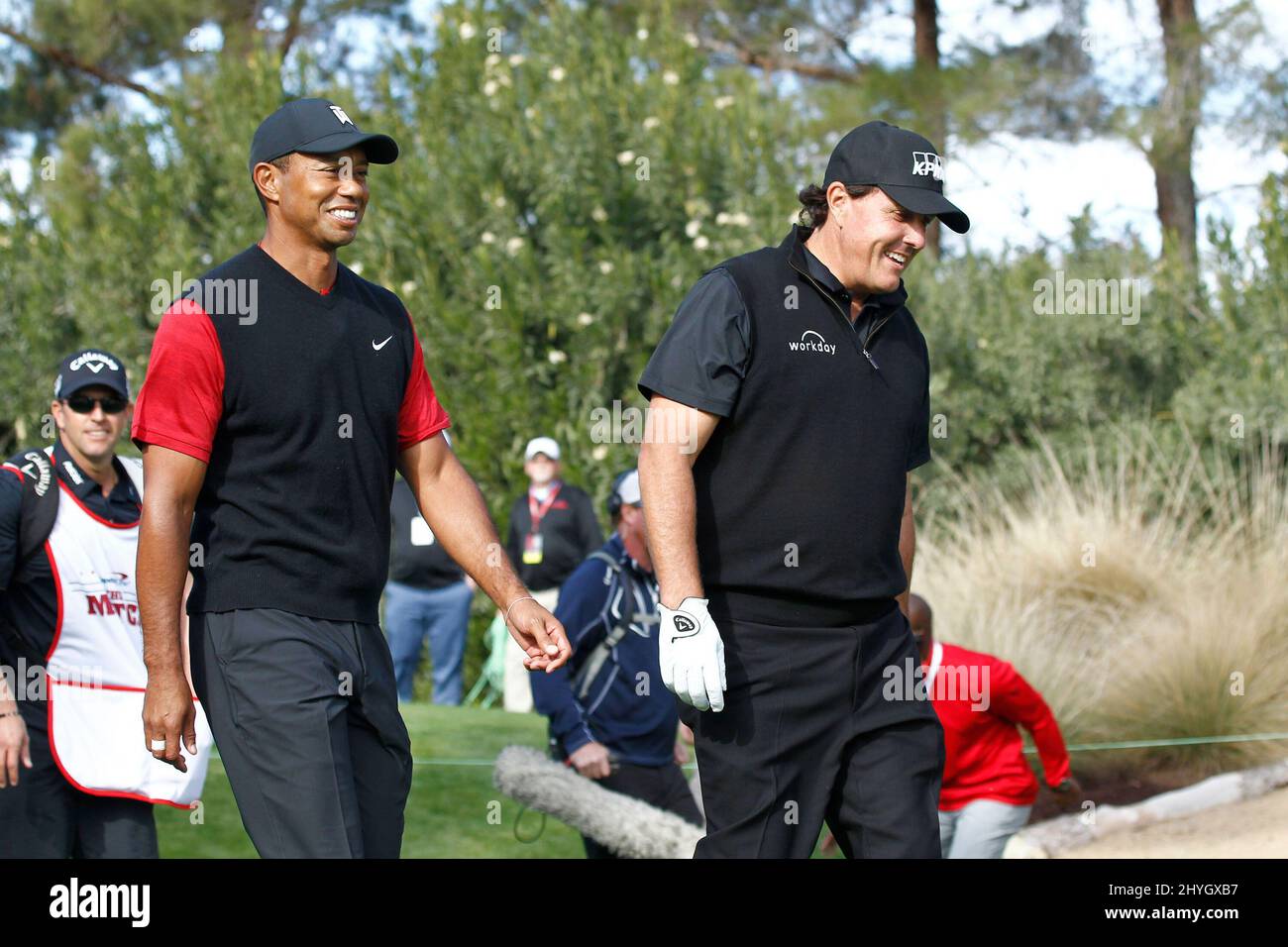 Tiger Woods, Phil Mickelson al Capital One's 'The Match': Tiger Woods VS Phil Mickelson al campo da golf Shadow Creek a Las Vegas, USA. Foto Stock