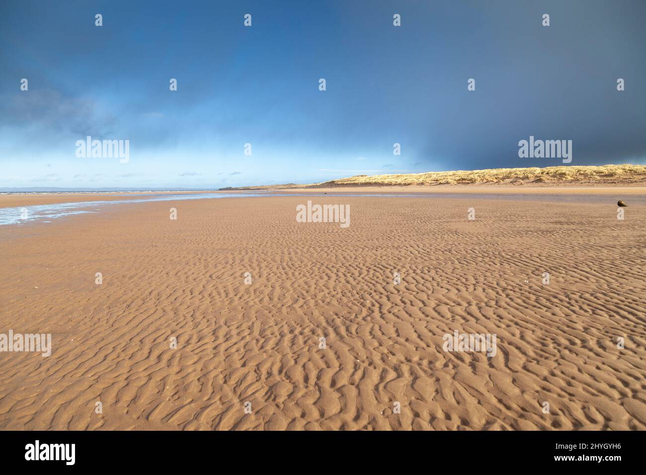 Gullane Sands ad Aberlady Bay il giorno di febbraio. Foto Stock