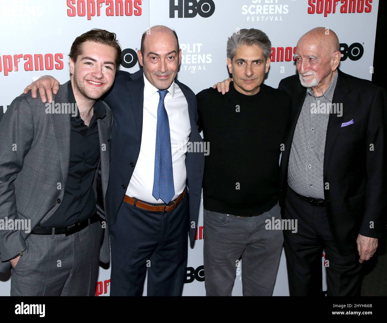 Michael Gandolfini, John Ventimiglia, Michael Imperioli e Domini partecipano al Sopranos 20th Anniversary Red Carpet tenuto al SVA Theatre di New York City Foto Stock