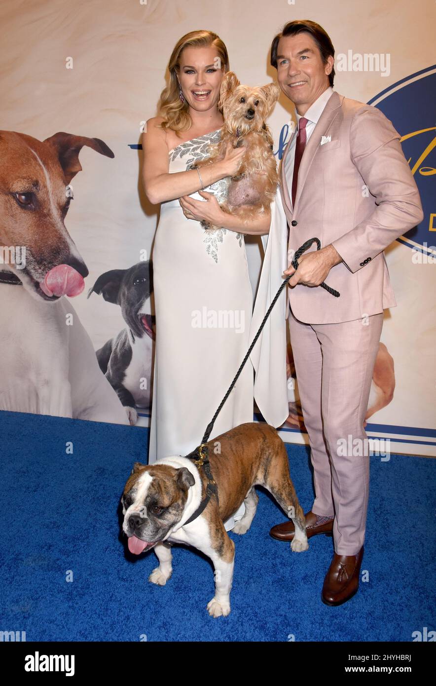 Rebecca Romijn, Jerry o'Connell e i cani di salvataggio al '2019 American Rescue Dog Show' di Hallmark Channel, tenuto al Fairplex di Pomona il 13 gennaio 2019 a Pomona, CA. Foto Stock