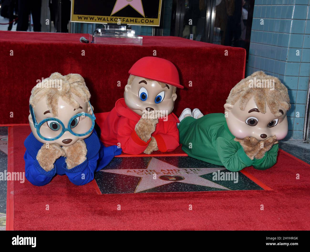 Alvin, Simon e Theodore dei Chipmunks all'Alvin e alla cerimonia della stella di Chipmunks hanno tenuto sulla camminata di Hollywood della fama Foto Stock