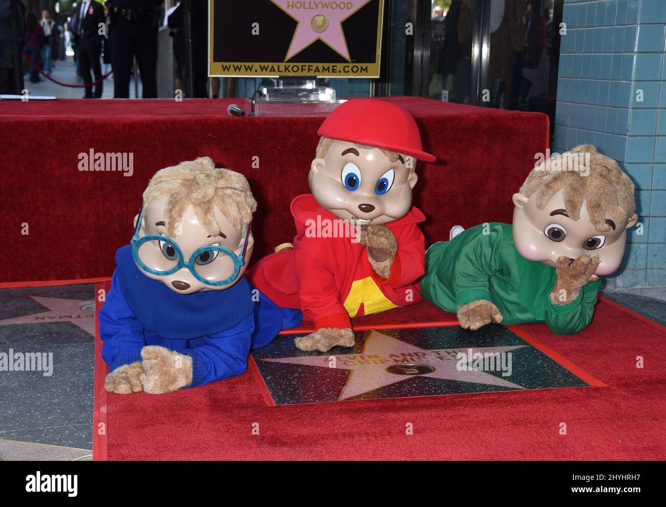 Alvin, Simon e Theodore dei Chipmunks all'Alvin e alla cerimonia della stella di Chipmunks hanno tenuto sulla camminata di Hollywood della fama Foto Stock