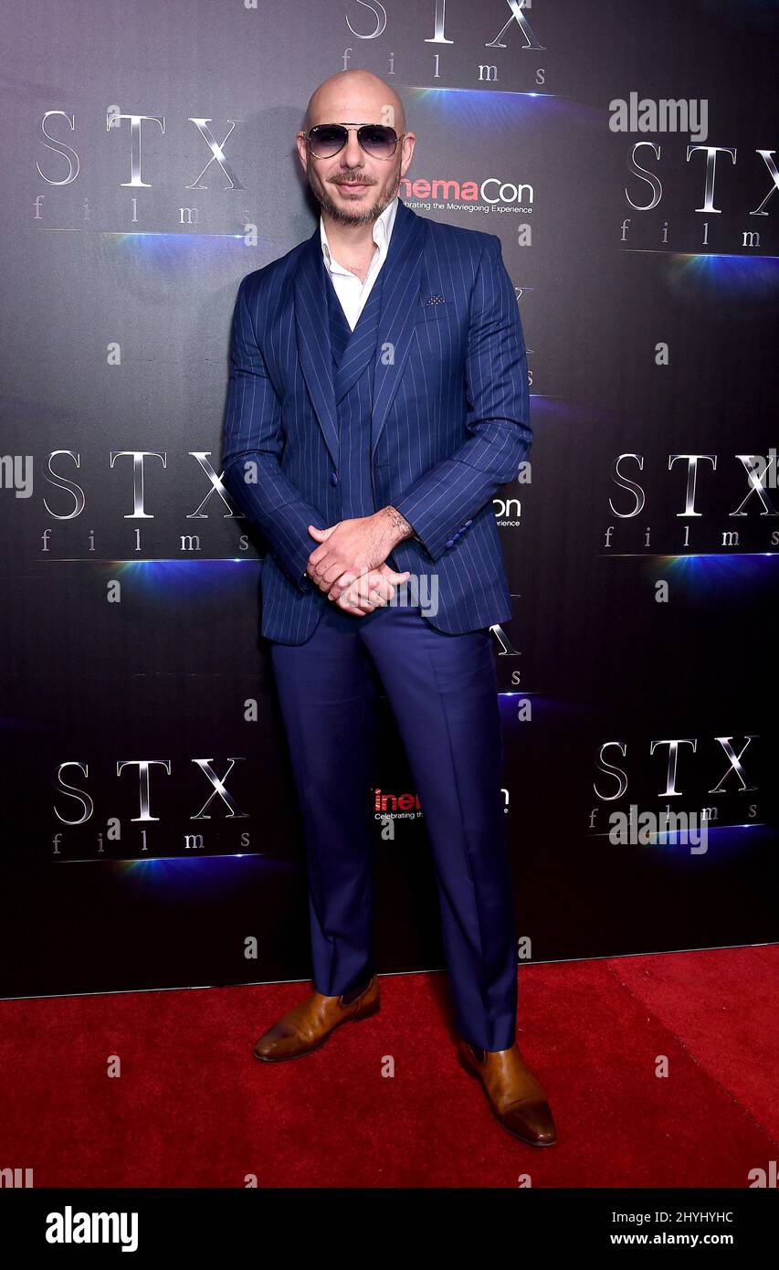 Pitbull alla presentazione di STXfilms "lo stato dell'industria: Passato, presente e futuro" tenutasi al Caesars Palace il 2 aprile 2019 a Las Vegas, NV. Foto Stock