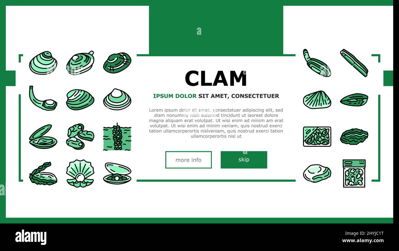 Clam Marine Sea Farm Nutrition Landing Header Vector Illustrazione Vettoriale