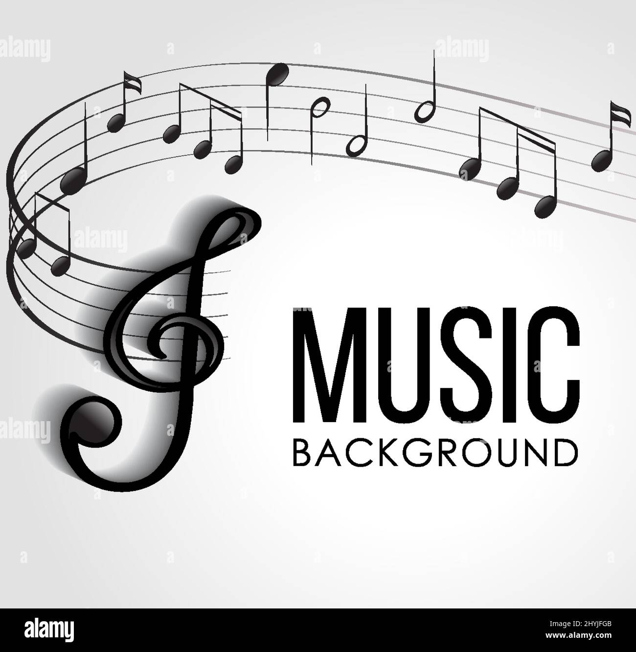 Disegno dei caratteri per la musica di parola con note musicali su sfondo bianco Illustrazione Vettoriale