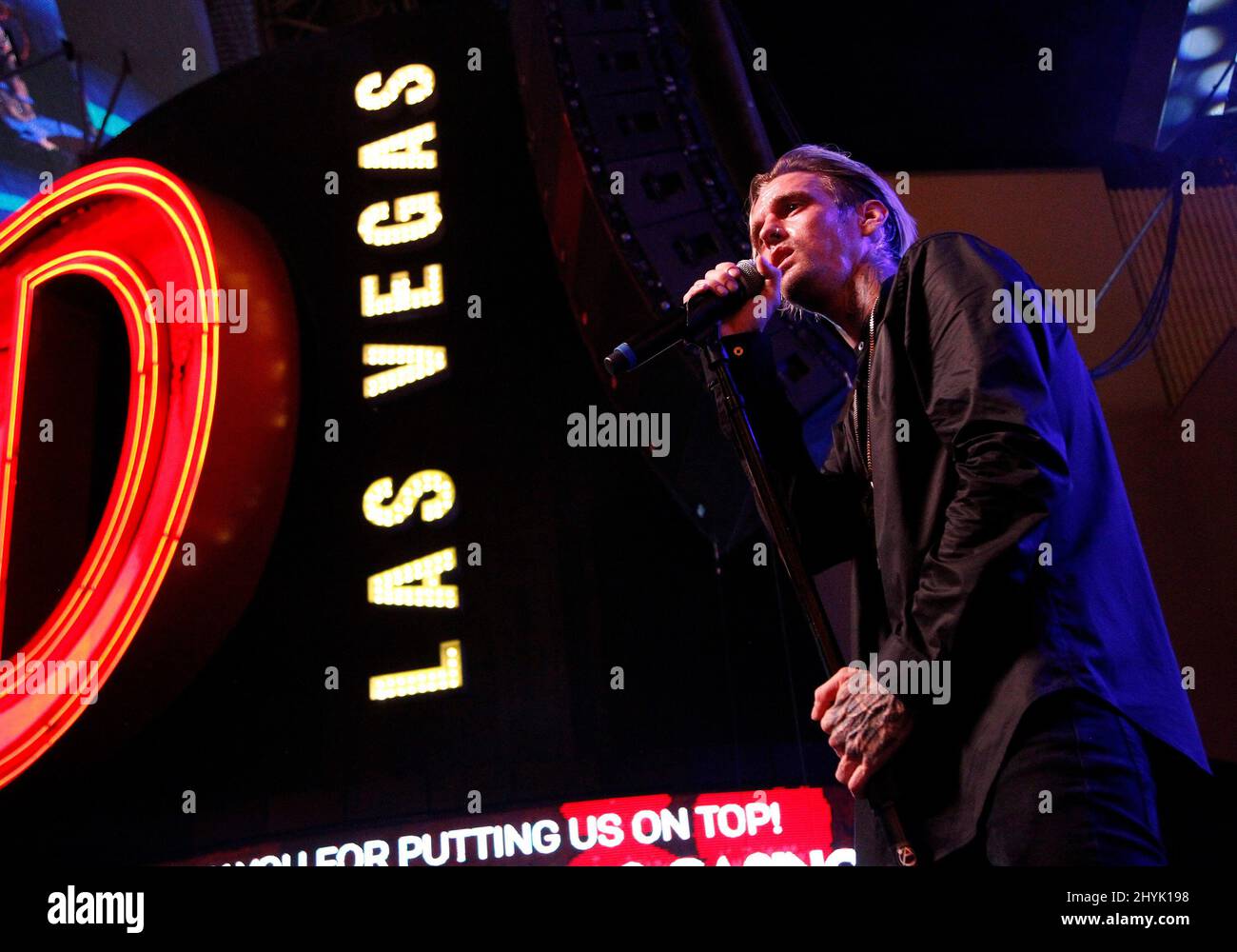 Aaron carter si esibisce sul palco del concerto Pop 2000 Tour tenutosi presso la Fremont Street Experience il 27 luglio 2019 a Las Vegas, NV. Foto Stock