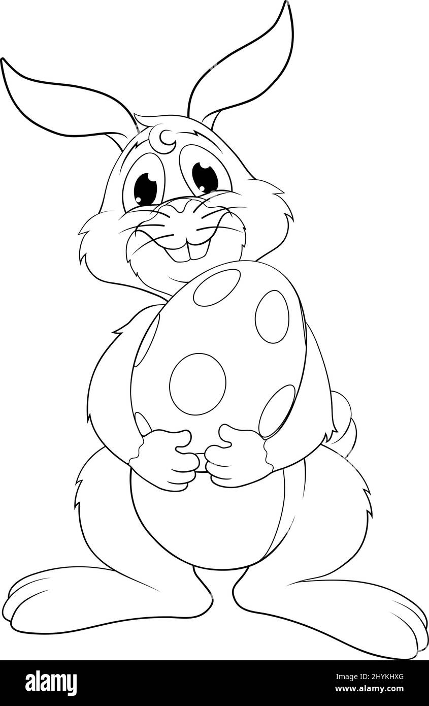 Coniglio di Pasqua Cartoon coniglio con uovo gigante Illustrazione Vettoriale