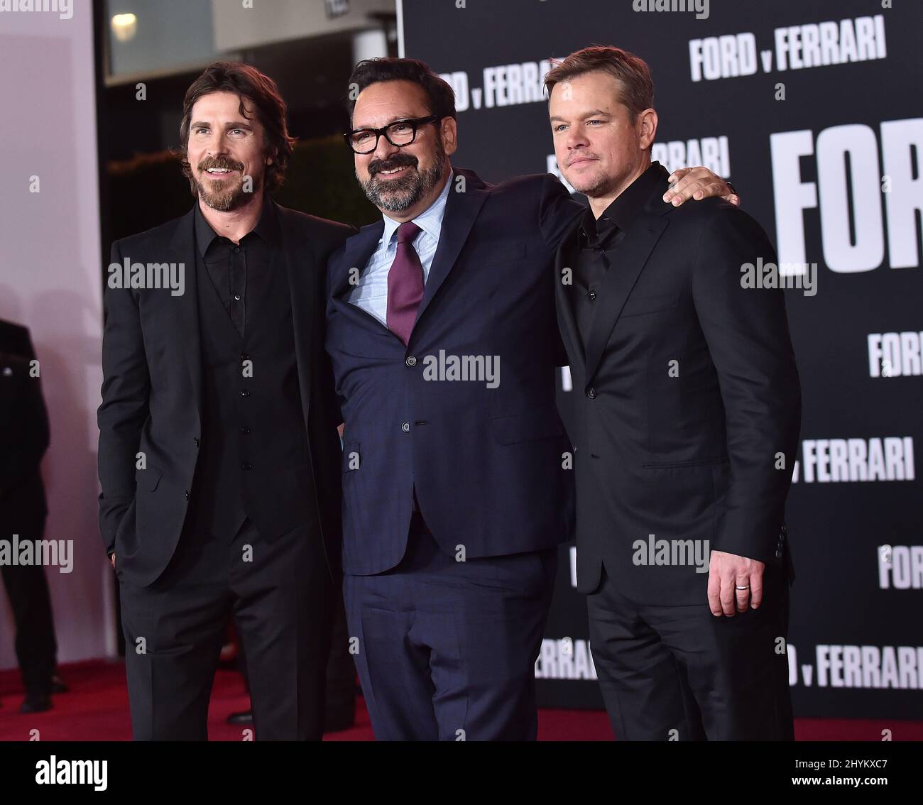 Christian Bale, James Mangold e Matt Damon arrivano allo Screening di Los Angeles Ford contro Ferrari al TCL Chinese Theatre il 04 novembre 2019 a Hollywood, CA. Foto Stock