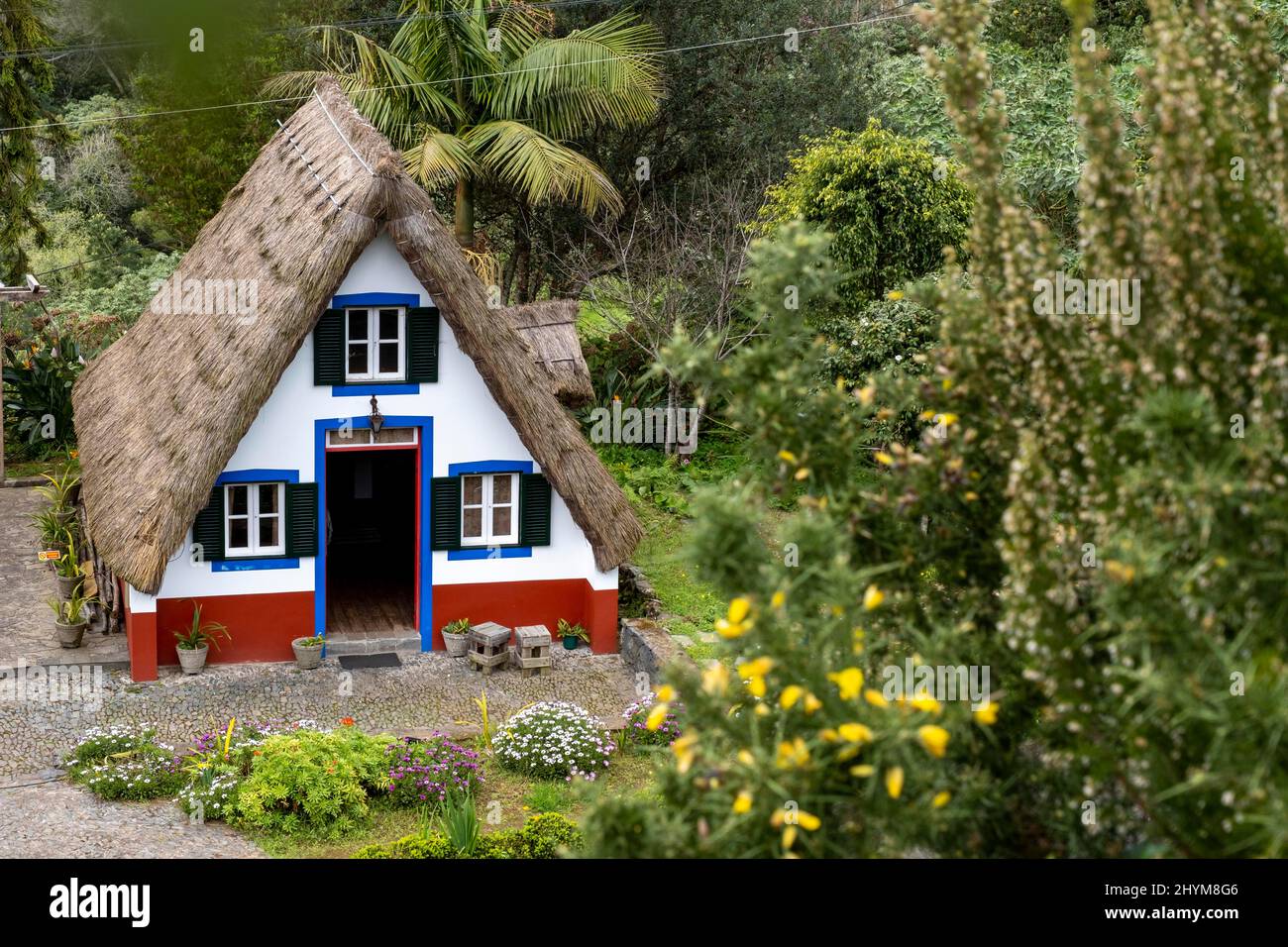 Casa de Colmo, casa con tetto in paglia, casa Santana, Madeira, Portogallo Foto Stock
