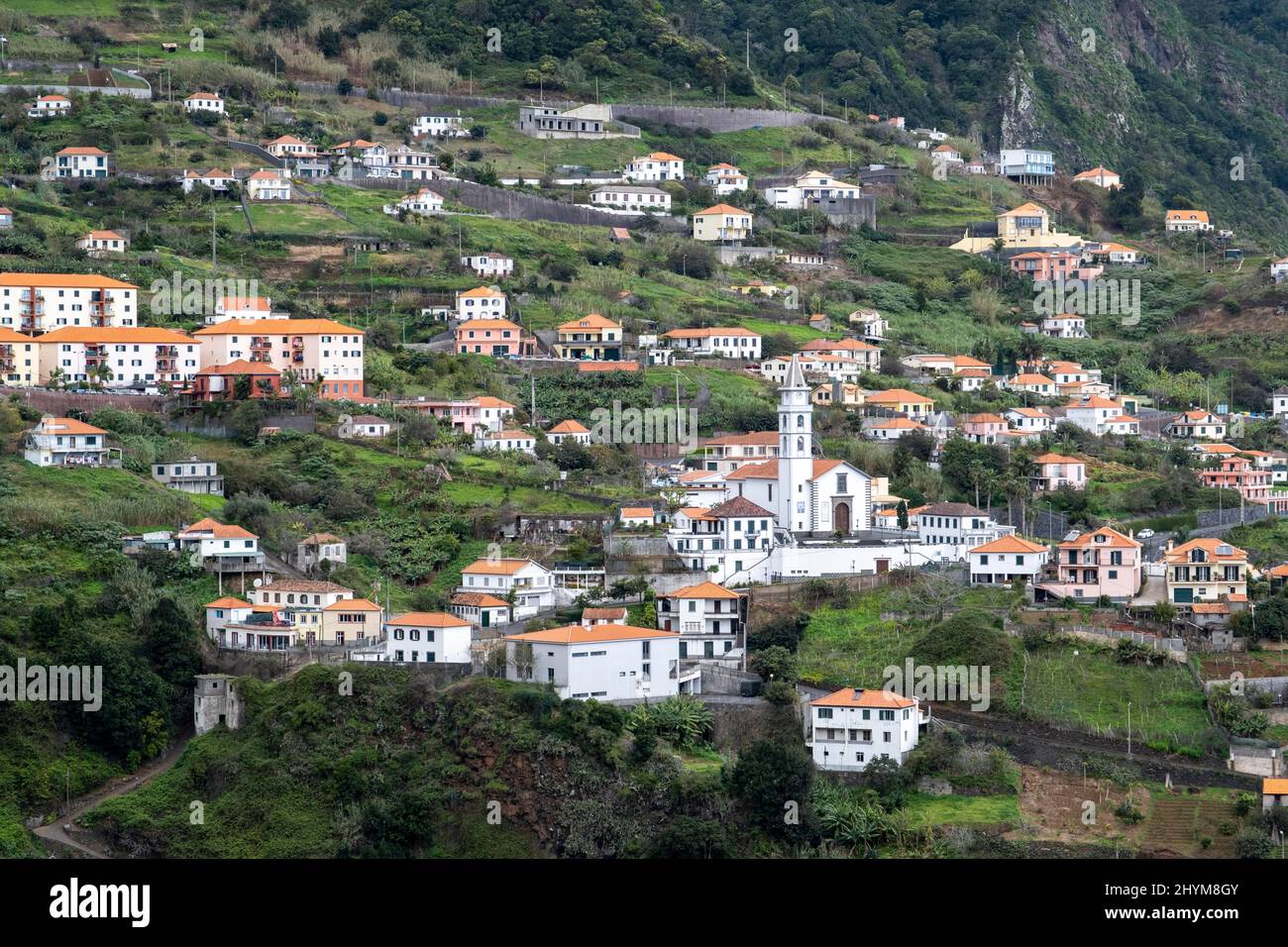 Vista di Porto da Cruz, Madeira, Portogallo Foto Stock