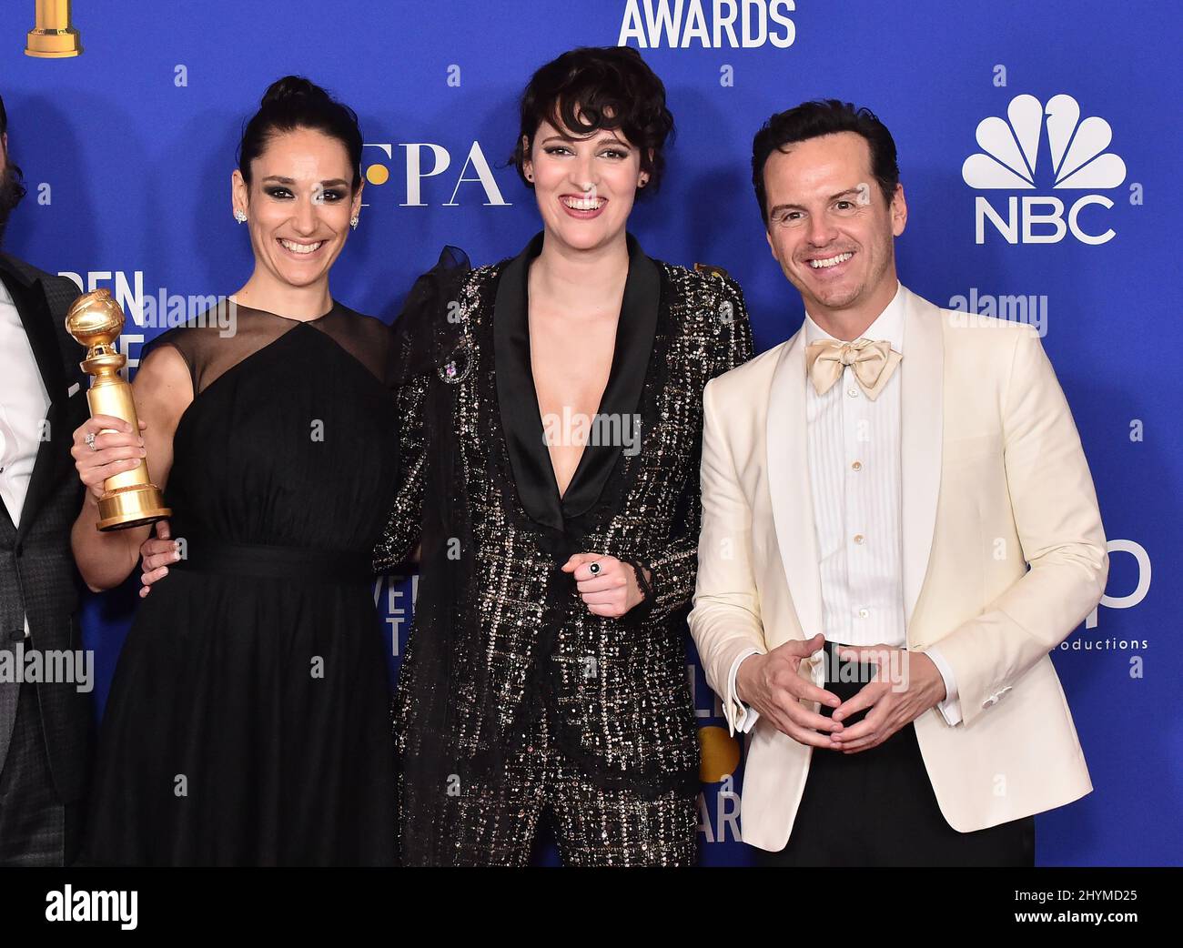 Brett Gelman, Sian Clifford, Phoebe Waller-Bridge e Andrew Scott nella sala stampa al Golden Globe Awards 2020 al Beverly Hilton Hotel Foto Stock