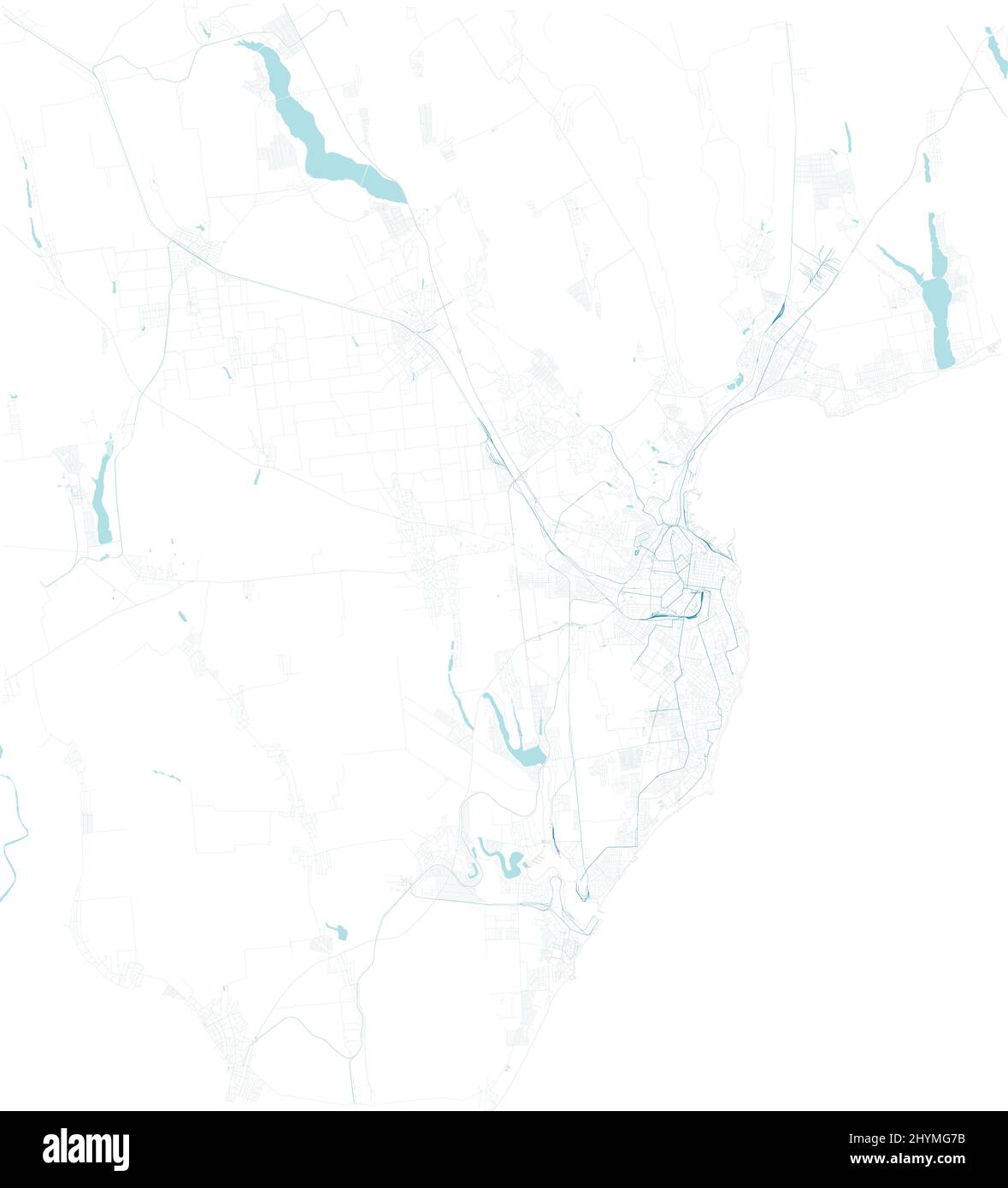 Mappa di Odessa, Ucraina. Edifici e centro città. Vista aerea. Strade e vie di comunicazione. Punti di accesso alla città. Bianco e nero, satellite Illustrazione Vettoriale
