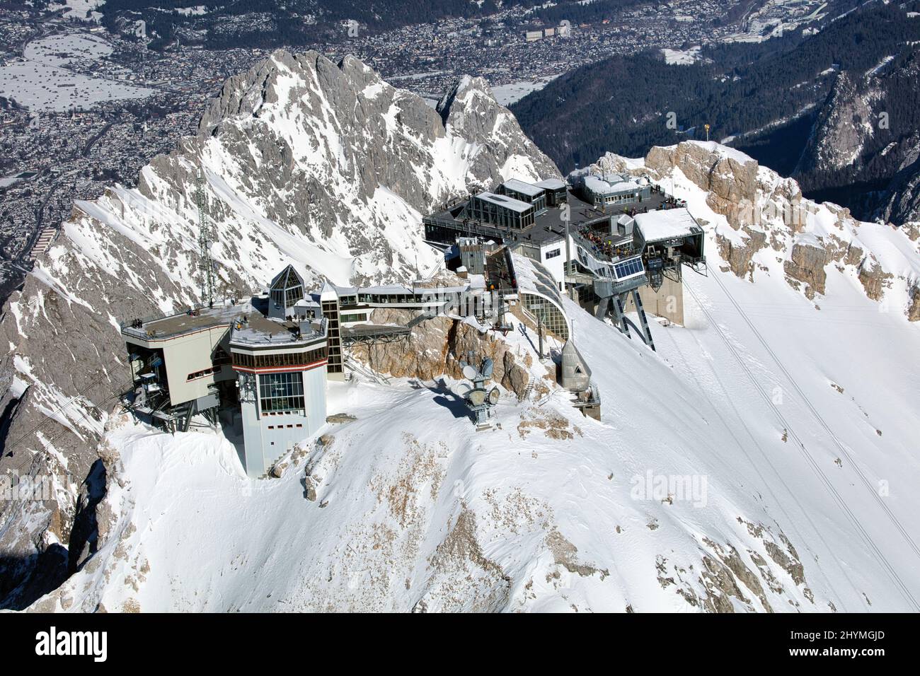 Zugspitze, vertice in inverno, vista aerea, 09.02.2022, Germania, Baviera Foto Stock