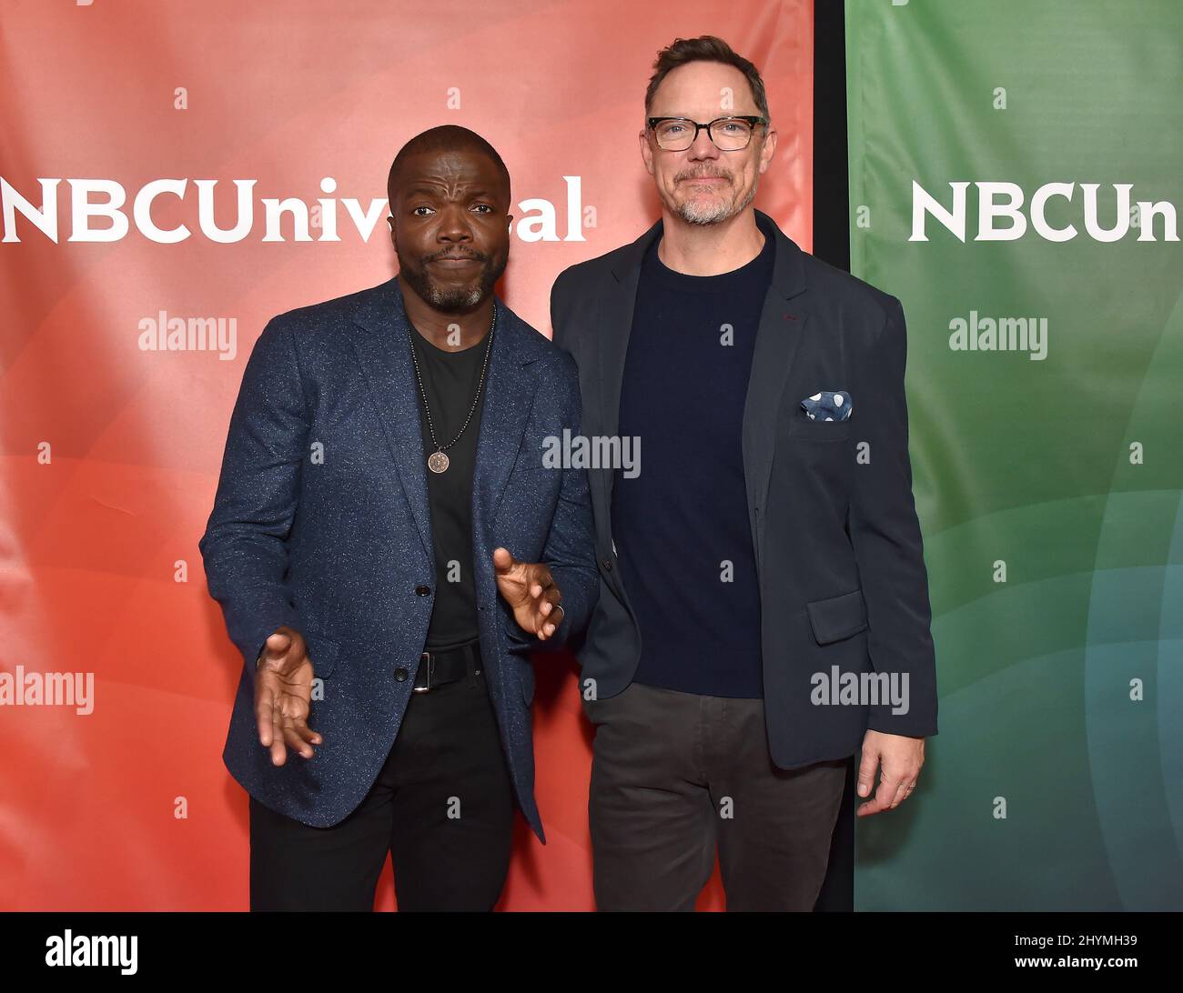 Reno Wilson e Matthew Lillard arrivano all'NBCUniversal Winter TCA 2020 presso il Langham Huntington Hotel il 11 gennaio 2020 a Pasadena, CA. Foto Stock