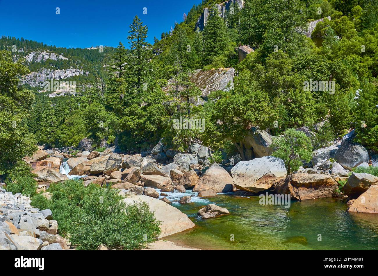 Fiume Grouse Creek nella stretta valle del Parco Nazionale di Yosemite, Stati Uniti, California, Parco Nazionale di Yosemite Foto Stock