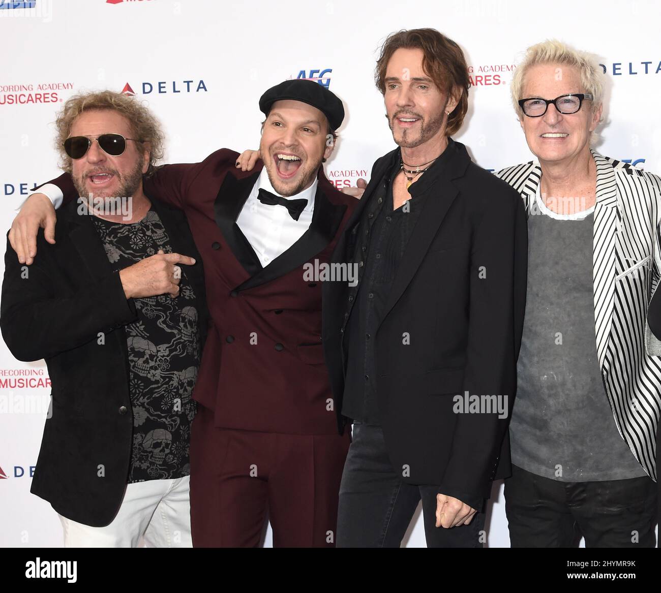 Sammy Hagar, Gavin DeGraw, Rick Springfield e Kevin Cronin presenti al MusiCares persona dell'anno in onore Aerosmith, tenuto a Los Angeles, California Foto Stock