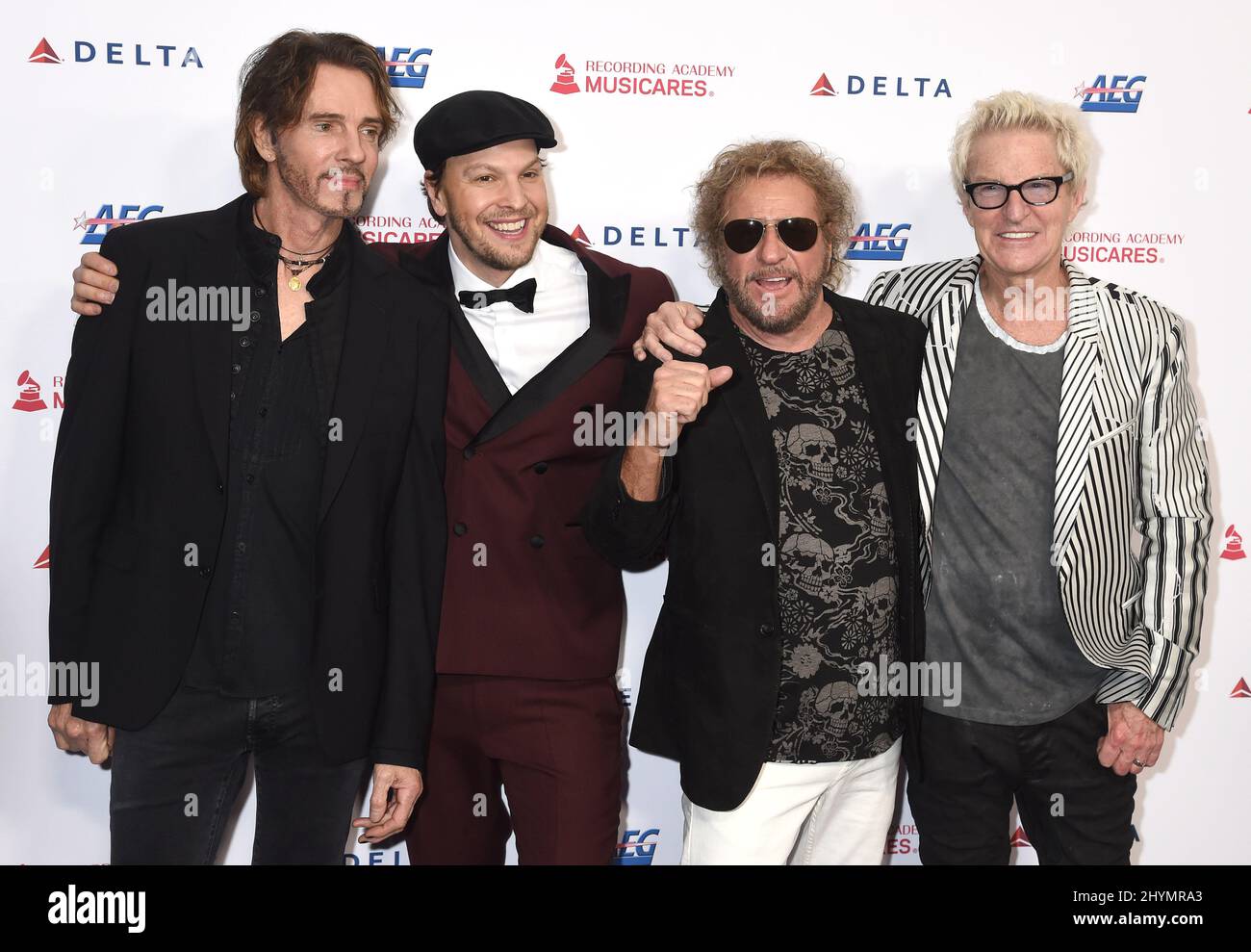 Sammy Hagar, Gavin DeGraw, Rick Springfield e Kevin Cronin presenti al MusiCares persona dell'anno in onore Aerosmith, tenuto a Los Angeles, California Foto Stock