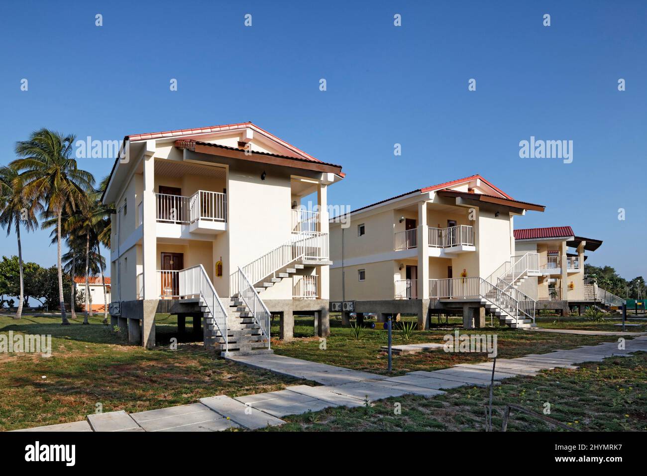Bunglows con quattro camere su palafitte, hotel, semplice, complesso di bungalow, Maria la Gorda, Provincia di Pinar del Rio, Cuba, Caraibi Foto Stock