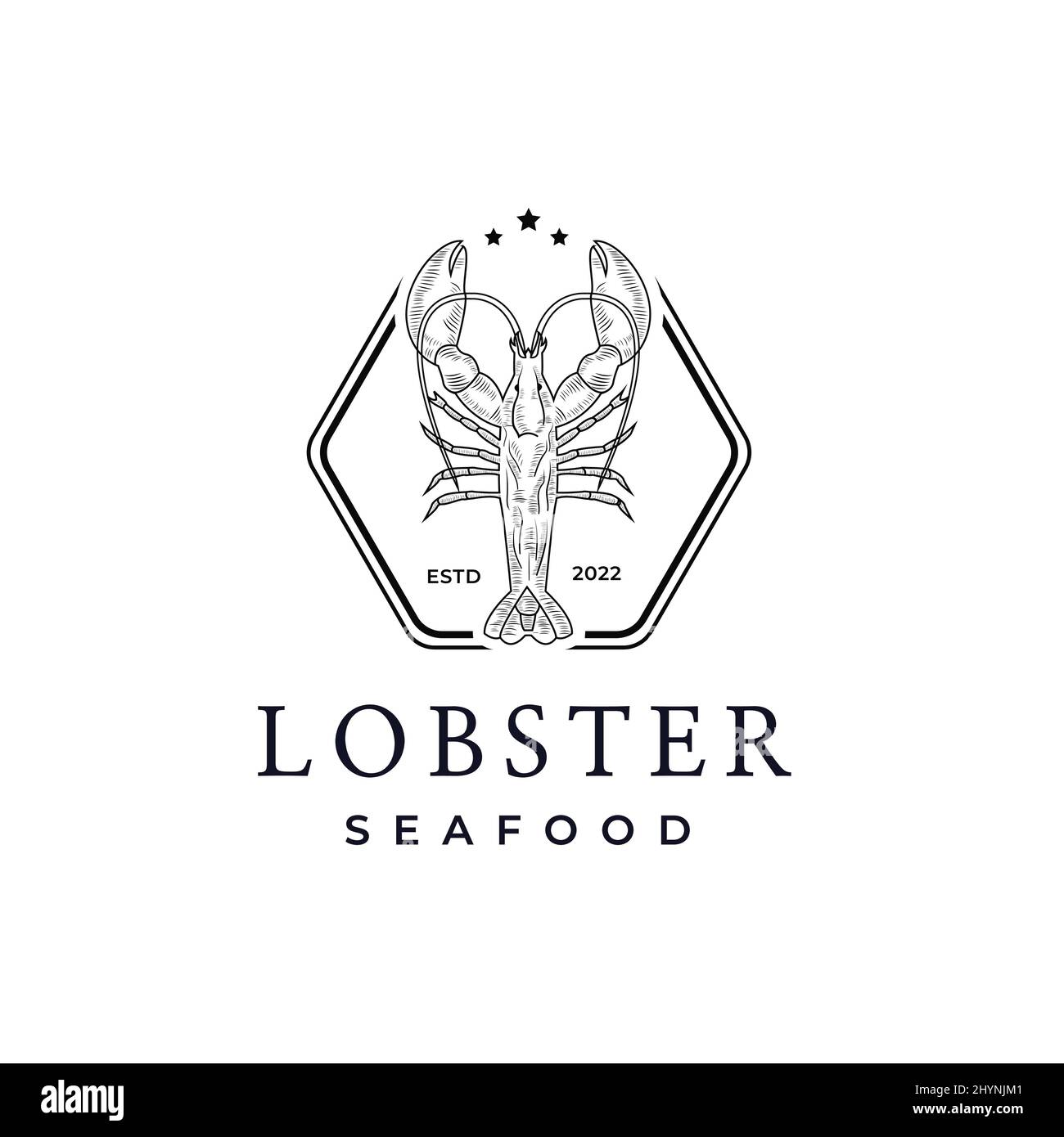 Etichetta con struttura esagonale ispirazione logo circolare Lobster Claw Seafood Illustrazione Vettoriale