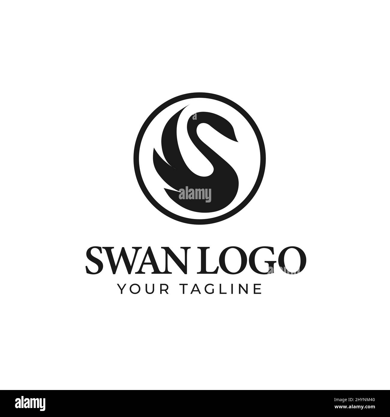 Semplice illustrazione logo di un cigno in un disegno vettoriale circolare Illustrazione Vettoriale