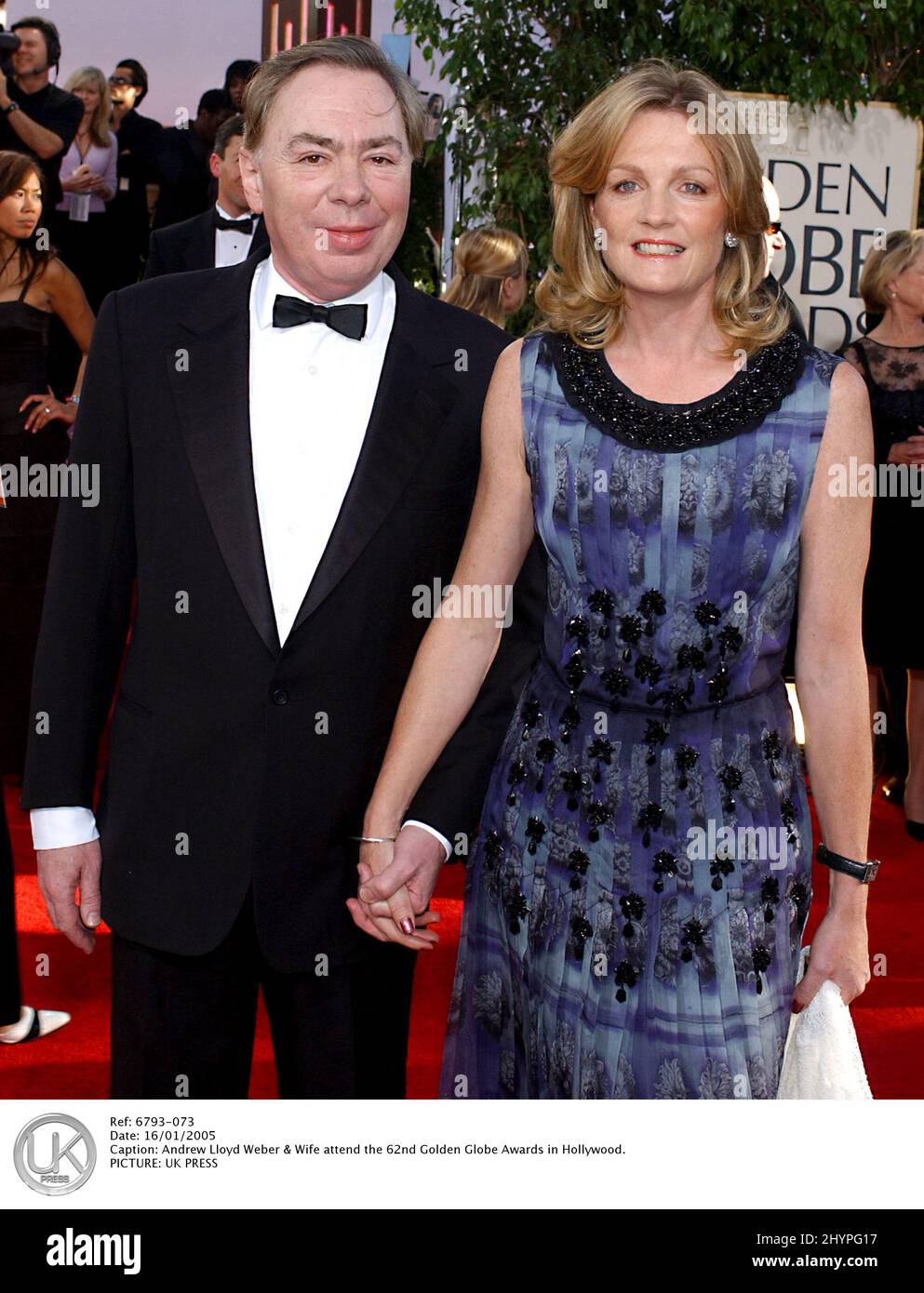 Andrew Lloyd Webber & moglie partecipano al Golden Globe Awards 62nd a Hollywood. Foto: UK Stampa Foto Stock