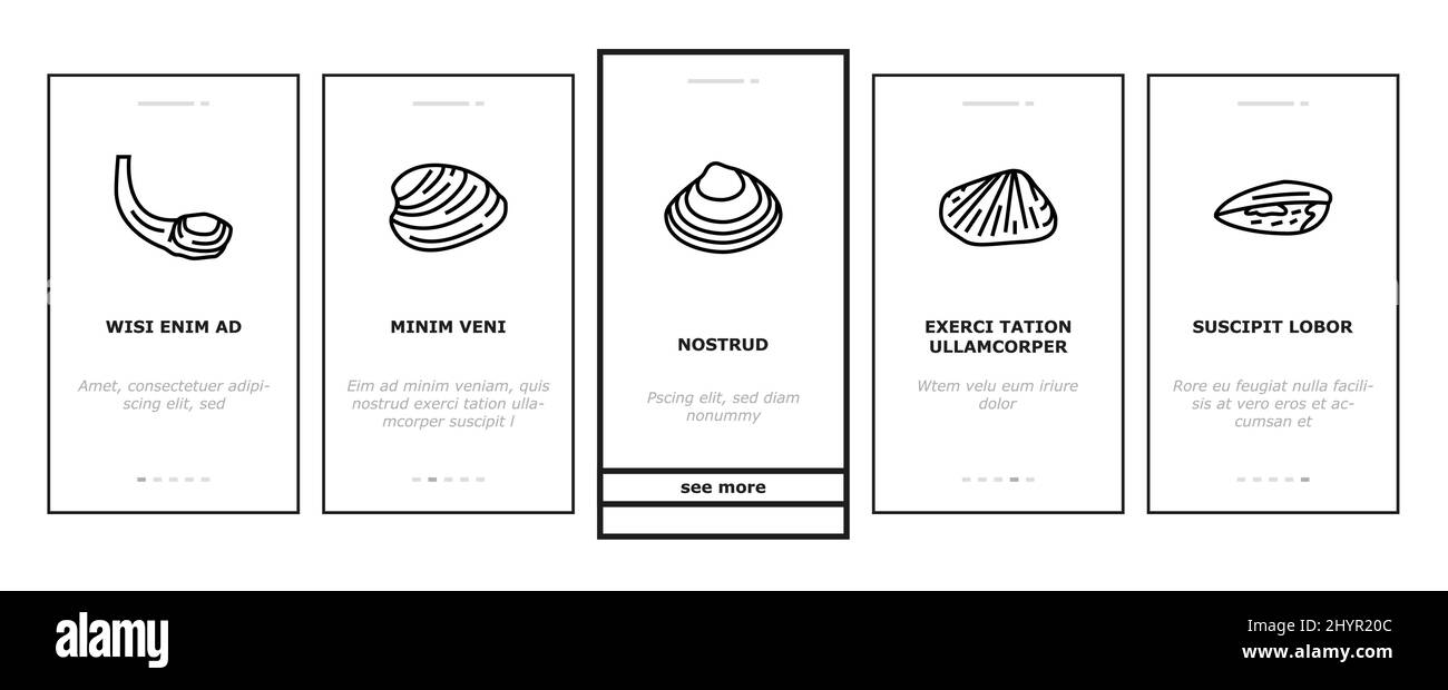 Clam Marine Sea Farm Nutrition Onboarding icone Set Vector Illustrazione Vettoriale