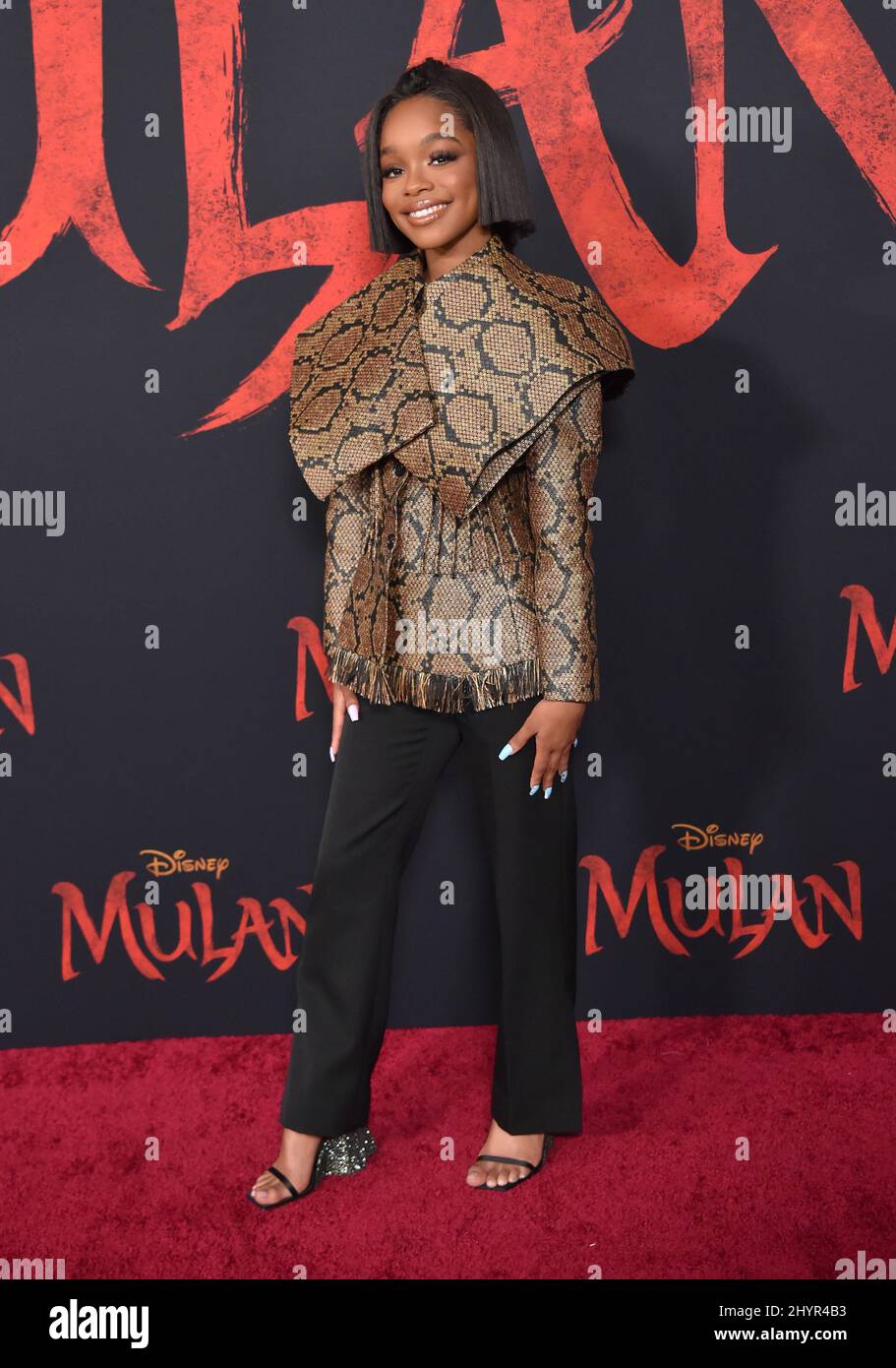 Marsai Martin partecipa al Disney's Mulan World Premiere tenuto a Hollywood, USA lunedì 9 marzo 2020. Foto Stock