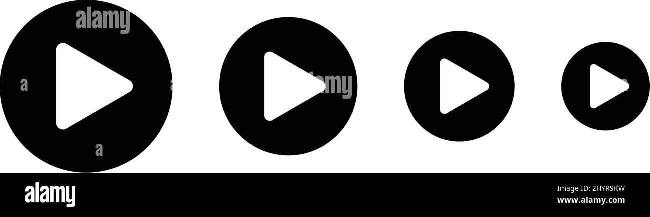 Una serie di icone dei pulsanti di riproduzione per dimensione. Vettori modificabili. Illustrazione Vettoriale
