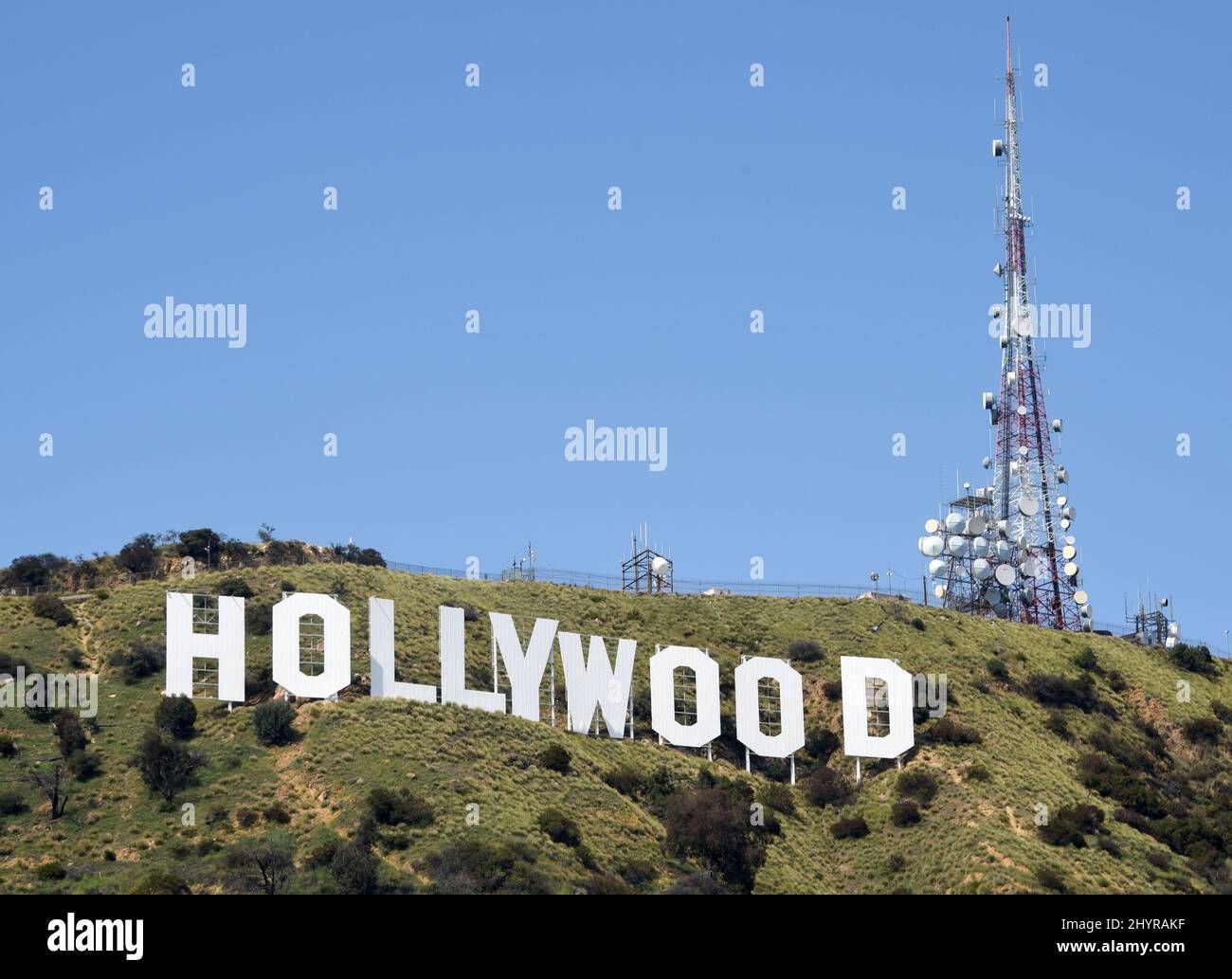 Hollywood Sign durante l'hollywoodiano Covid 19 il 24 aprile 2020 a Hollywood, CA. Foto Stock