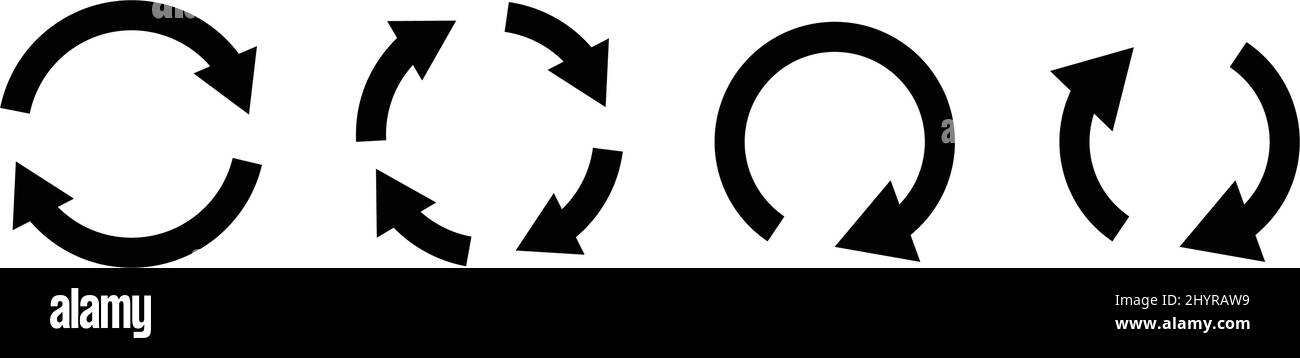Una serie di icone con frecce rotanti. Ricaricare, riciclare. Vettore modificabile. Illustrazione Vettoriale
