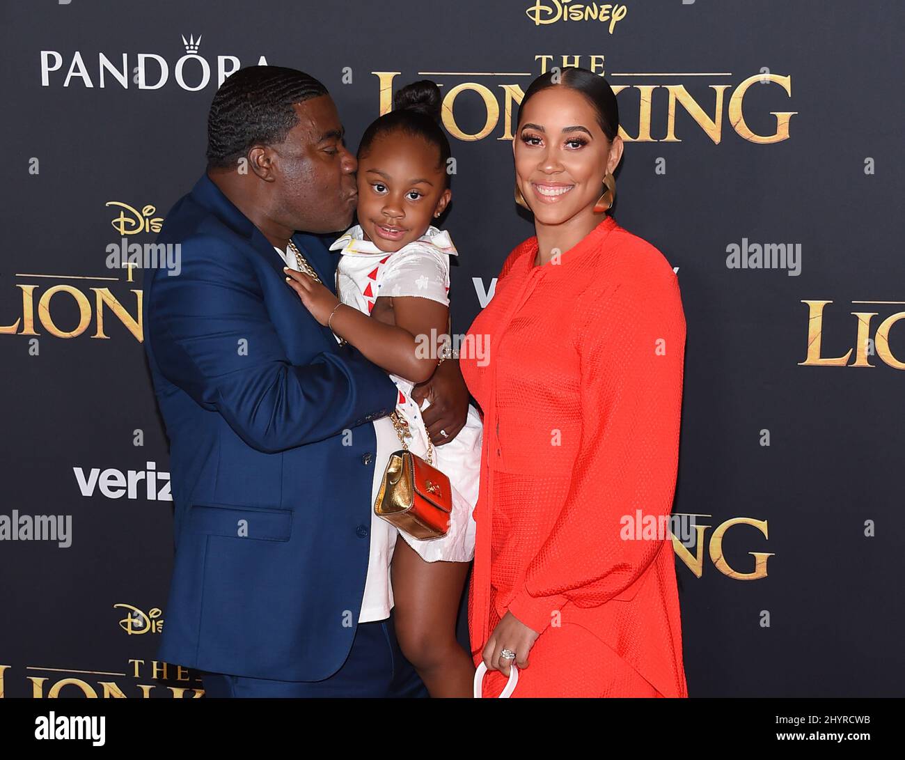 FOTO DI ARCHIVIO: Tracy Morgan e la moglie Megan Wollover per archiviare per il divorzio dopo quasi cinque anni di matrimonio. Tracy Morgan, Maven Sonae Morgan e Megan Wollover alla prima mondiale del "Re Leone" tenutasi al Dolby Theatre il 9 luglio 2019 a Hollywood, CA. Foto Stock