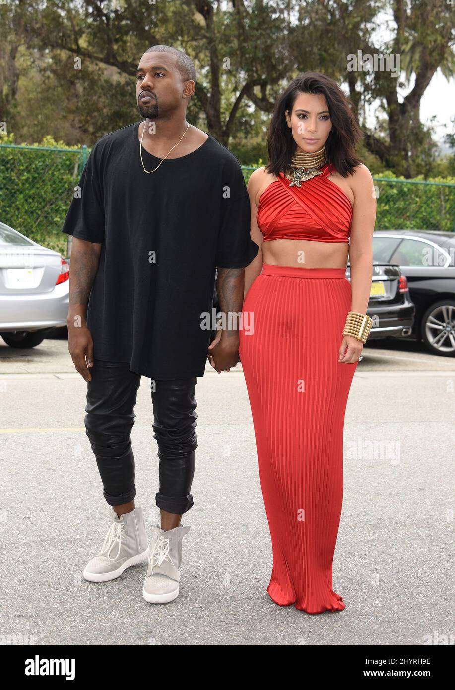 7 Febbraio 2015 Beverly Hills, CA. Kanye West e Kim Kardashian Roc Nation Pre-Grammy Brunch tenuti presso gli uffici di RocNation /AFF-USA.com Foto Stock