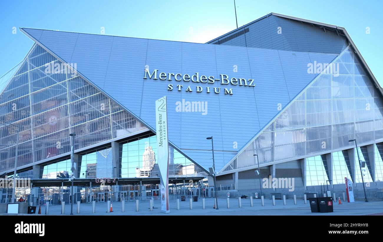 Mercedes-Benz Stadium, lo stadio sede degli Atlanta Falcons della National Football League e dell'Atlanta United FC of Major League Soccer ad Atlanta, GA. Il 2 febbraio 2021. Foto Stock