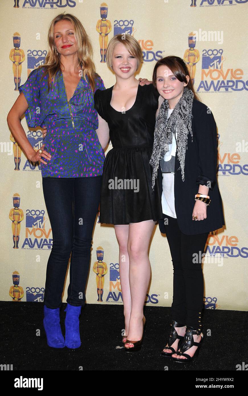 Cameron Diaz, Sofia Vassilieva e Abigail Breslin ai MTV Movie Awards 2009, che si sono tenuti all'anfiteatro Gibson Foto Stock