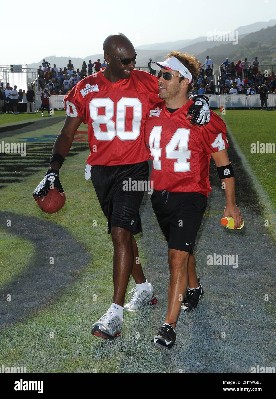 Jerry Rice e Jeremy Piven al Madden NFL 10 Pigskin Pro-Am tenuto al Malibu Bluffs state Park in Florida, USA Foto Stock