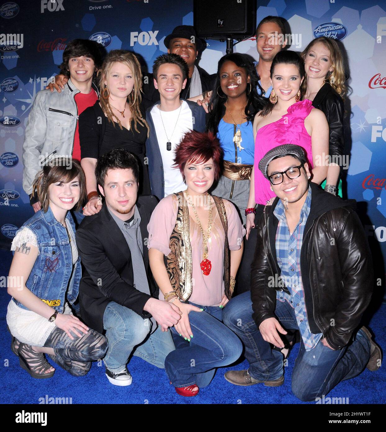 Tim Urban, Crystal Bowersox, Aaron Kelly, Michael Lynche, Paige Miles, Casey James, Katie Stevens, Didi Benami, Siobhan Magnus, Lee Dewyze, Lacey Brown e Andrew Garcia durante la festa dei 12 finalisti più importanti di Fox, "American Idol", tenutasi presso Industry, California Foto Stock