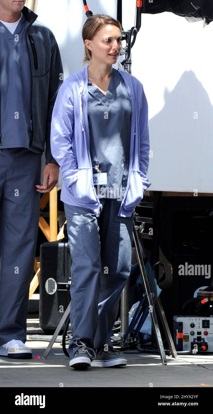 Natalie Portman sul set del nuovo film "amici con benefici" al Toast a West Hollywood a Los Angeles, USA. Foto Stock