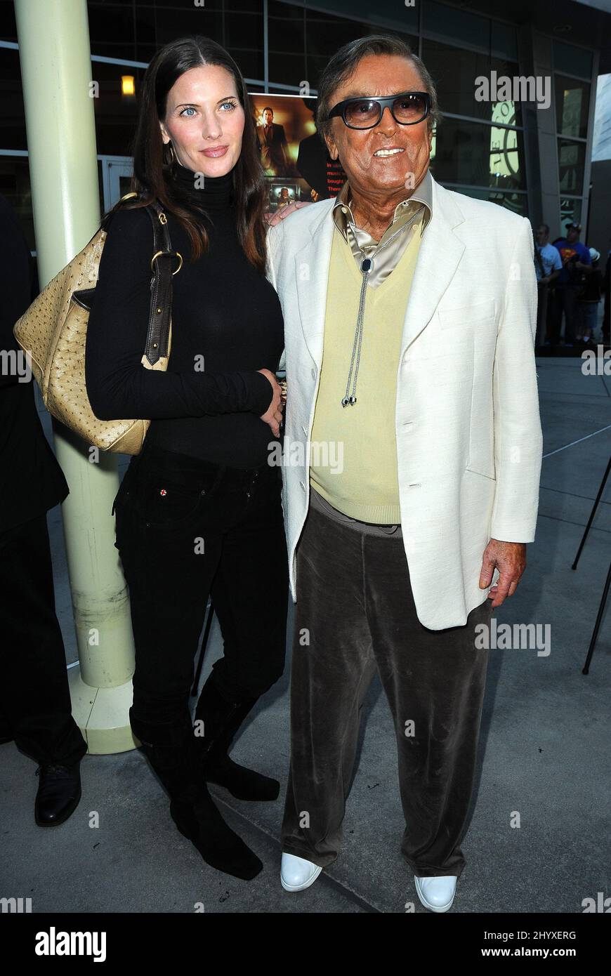 Robert Evans alla prima di 'Middle Men' tenuta all'Arclight Theatre di Los Angeles, USA. Foto Stock